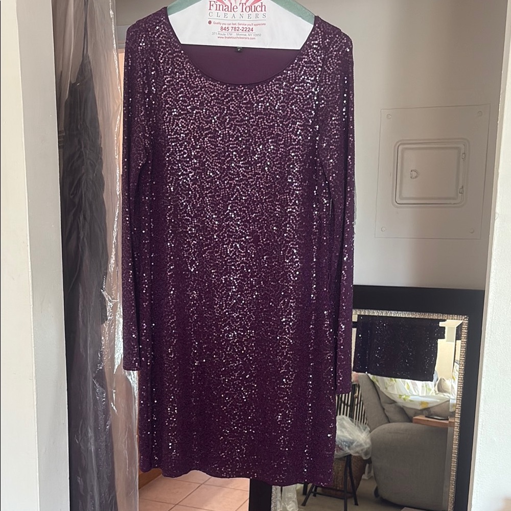 Express Purple Sequin Long Sleeve Dress